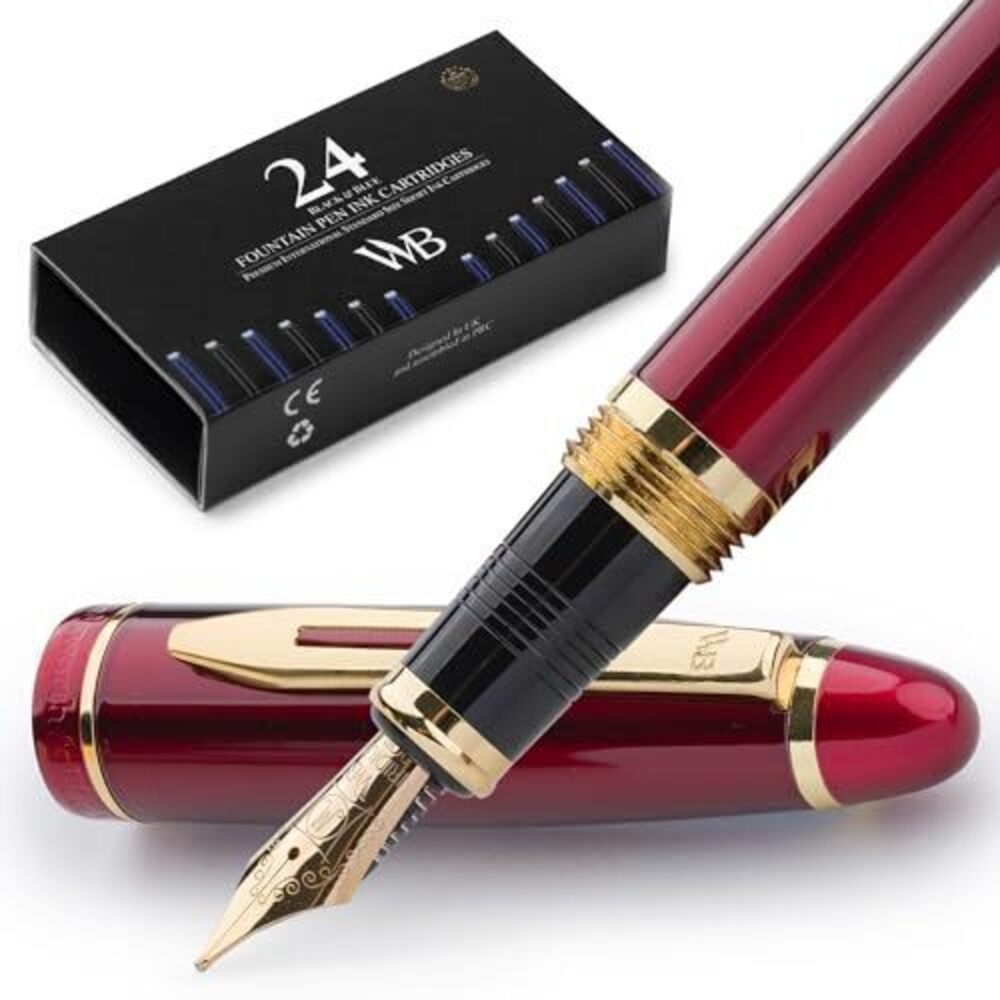 7688 Majesti Fountain Pen-Red, Luxury Case, 24K Gold Finish; 18K Gilded